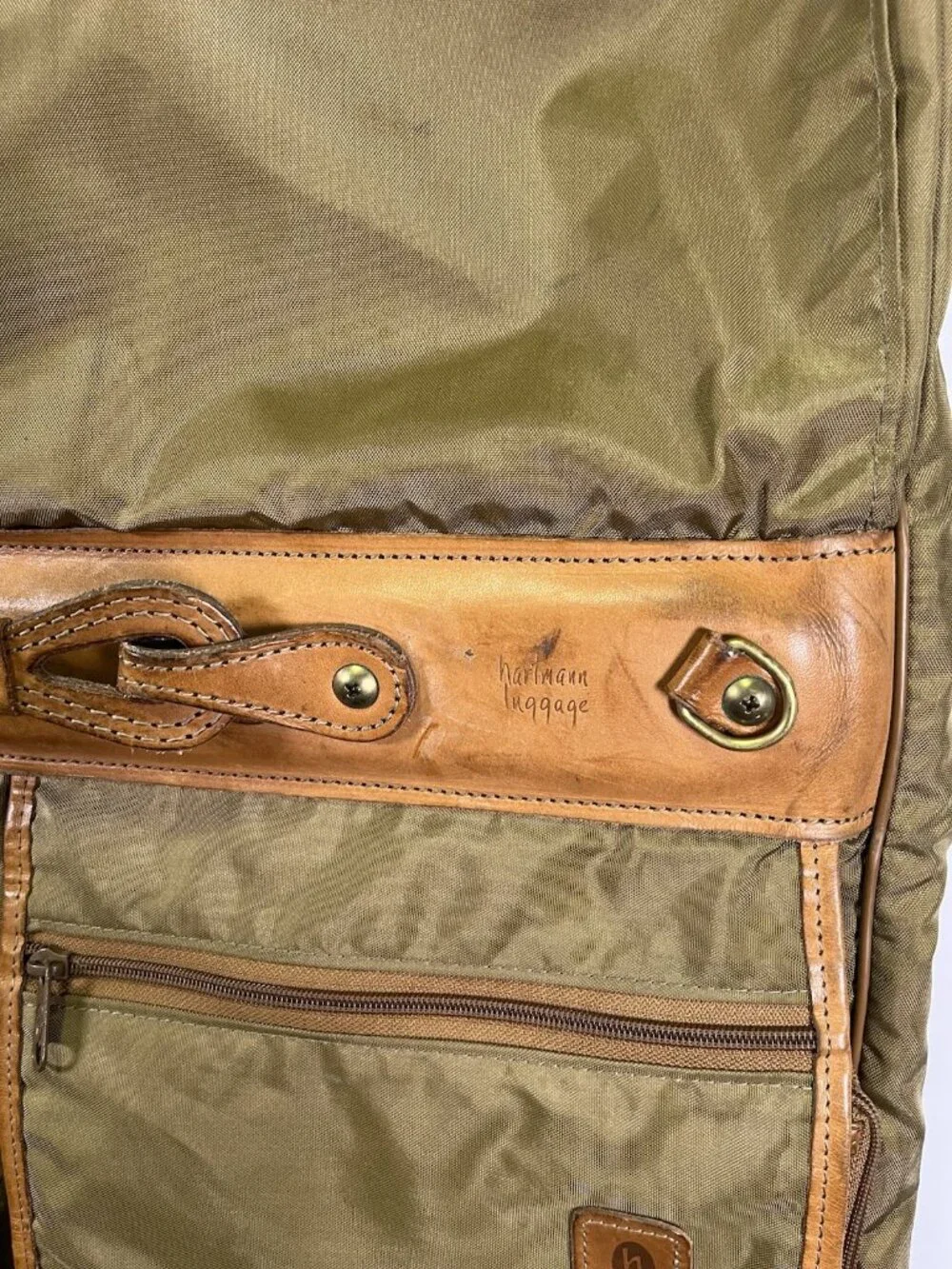 VTG Hartmann Olive Nylon Leather Garment Suit Bag Suit Travel Luggage Hanging